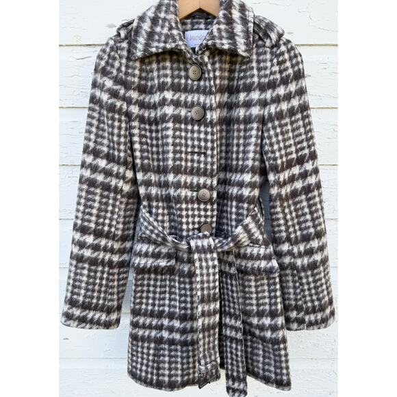 Laundry by Shelli Segal Trench Coat Sz 4 Houndstooth Check Tweed Preppy Business - Picture 1 of 7